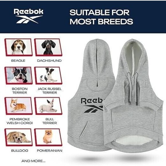 Reebok Dog Pullover Hoodie Gray Fleece Dog Sweater, LARGE - Picture 7 of 10